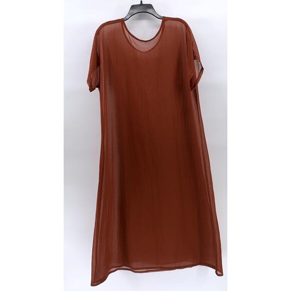 UNBRANDED Women’s Burnt Orange Crewneck Sheer Short Sleeve Midi Dress SZ OS - Picture 2 of 7